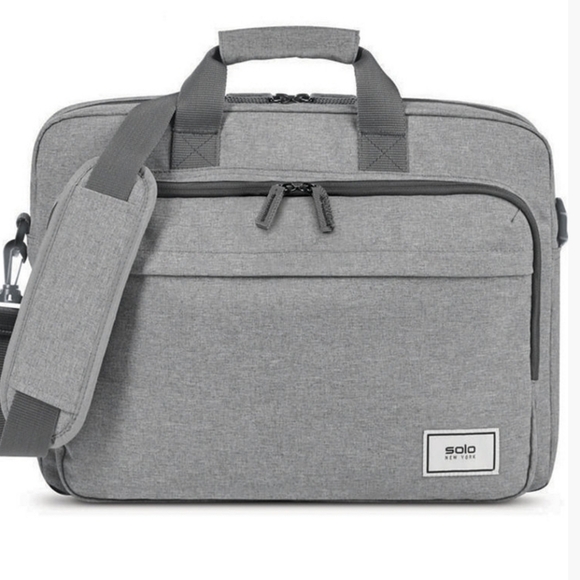 Solo New York Gray Re:New Recycled Adjustable Straps Laptop Briefcase Size 15.6" - Picture 1 of 14